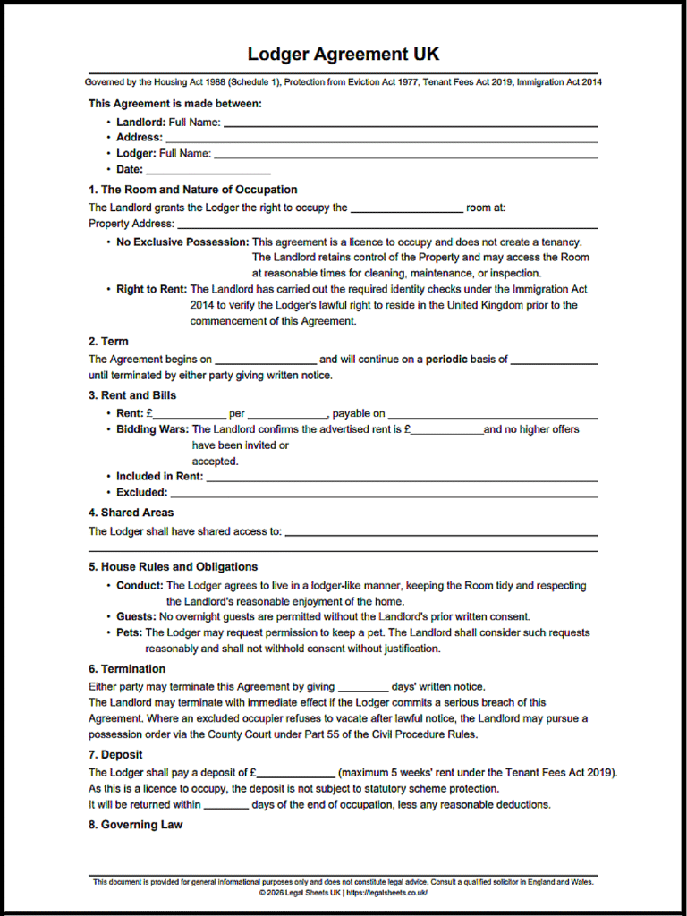 Lodger Agreement