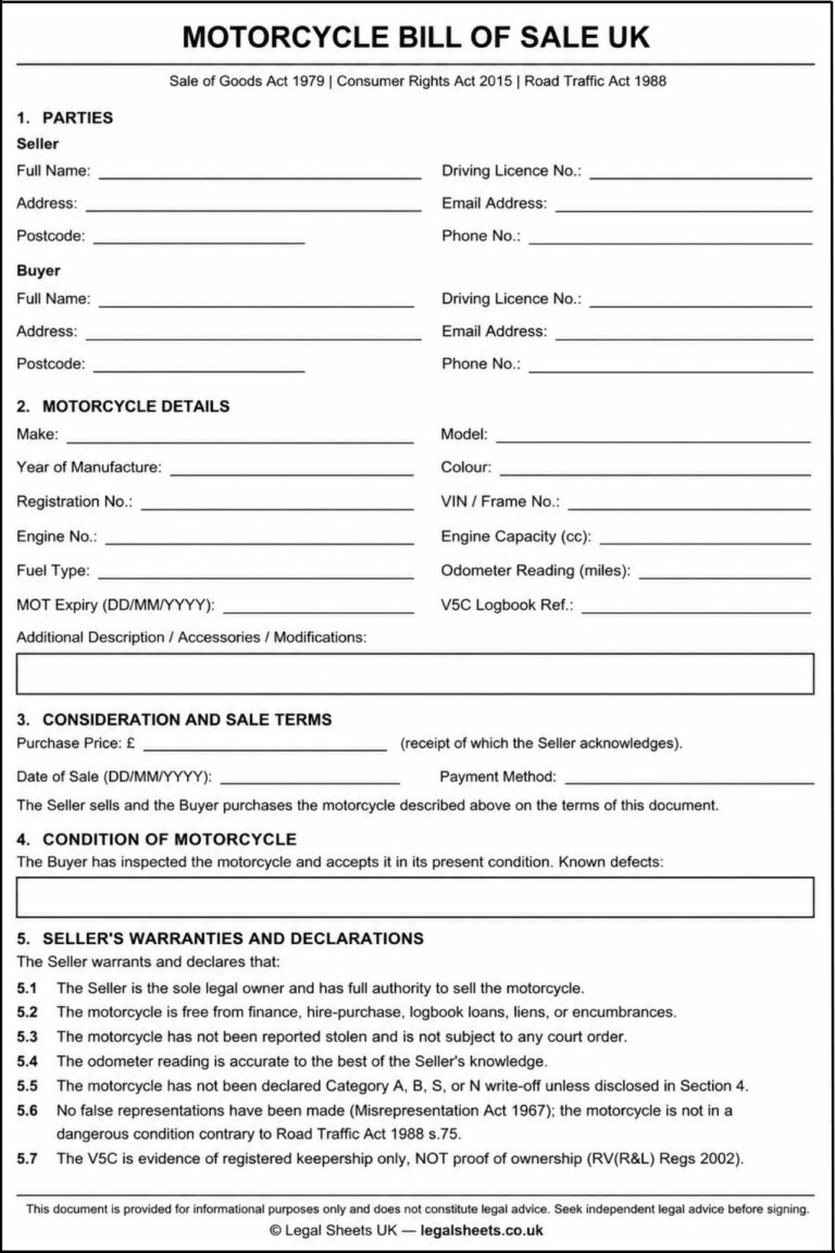 Motorcycle Bill Of Sale