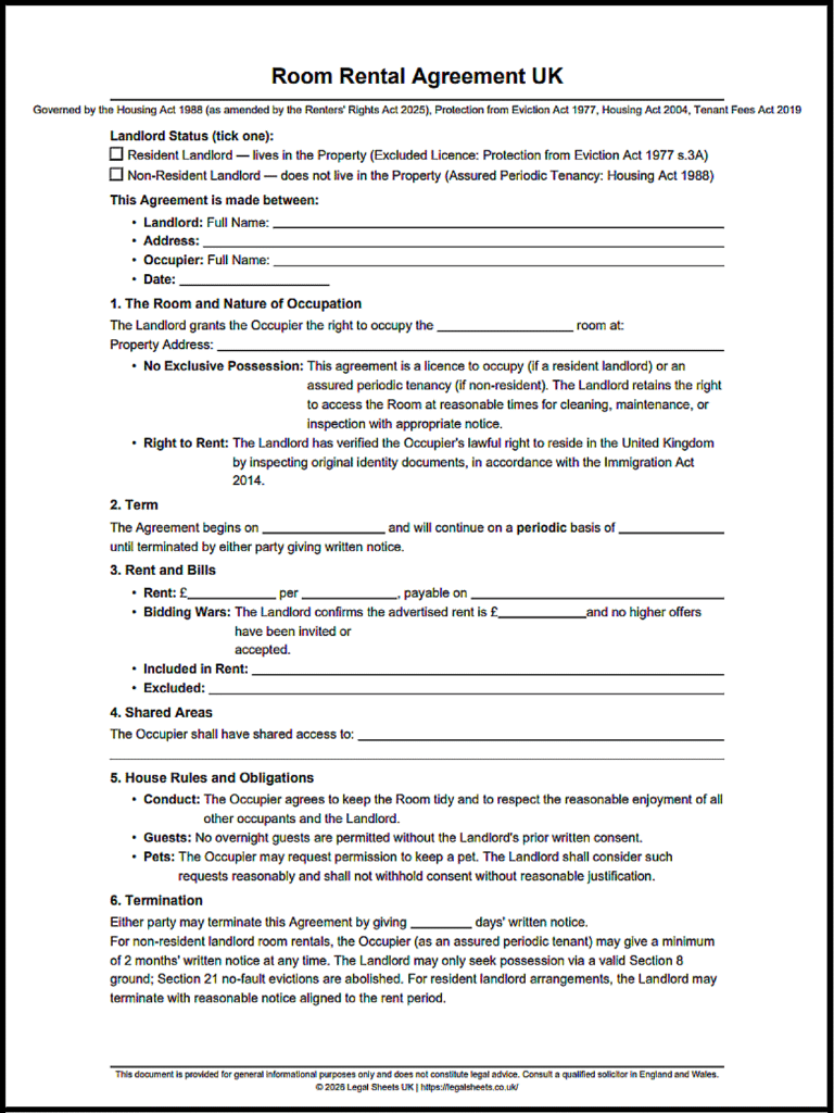 Room Rental Agreement