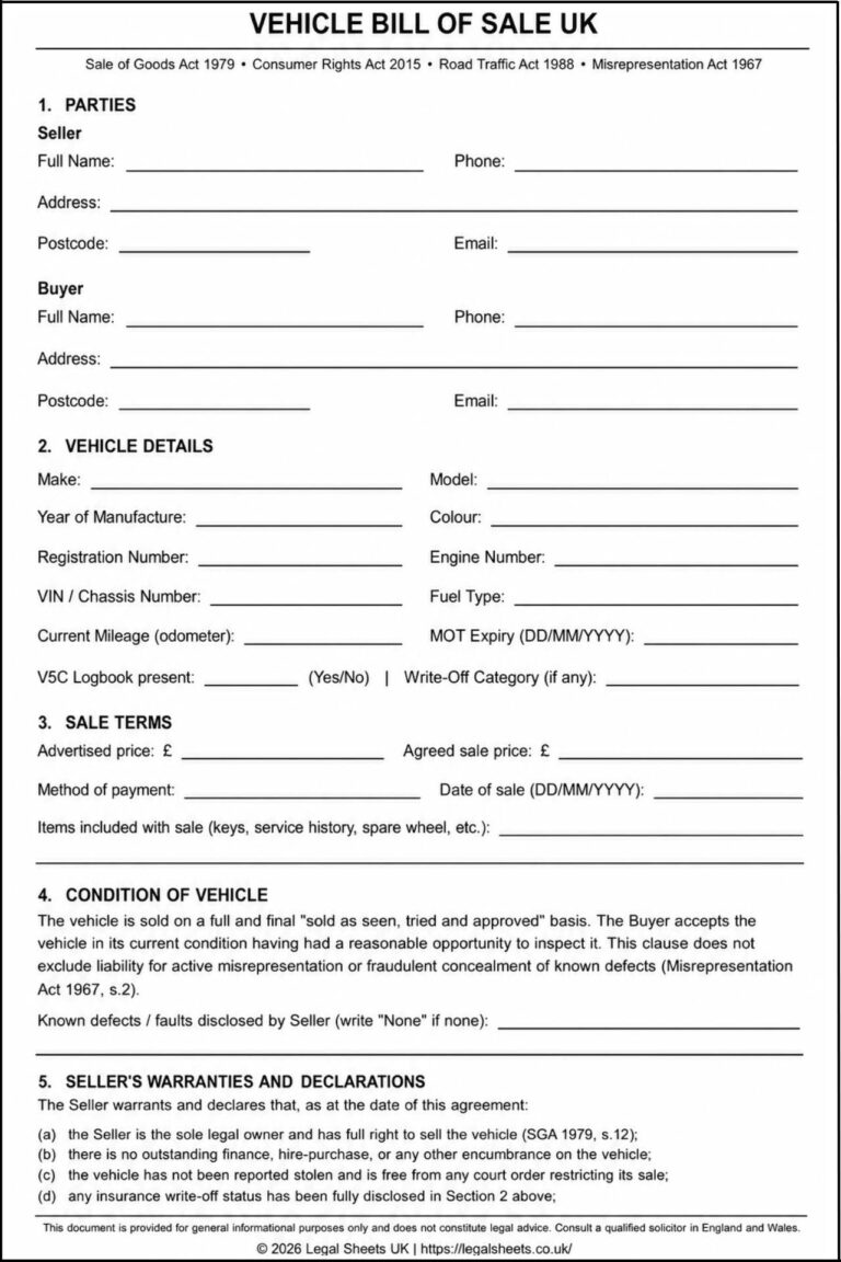 Vehicle Bill Of Sale