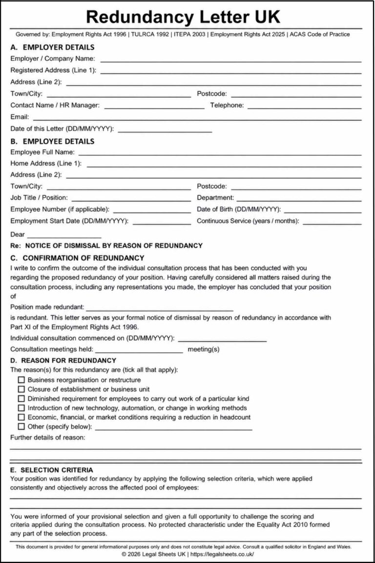 Redundancy Letter Template PDF, Word & Editable Formats