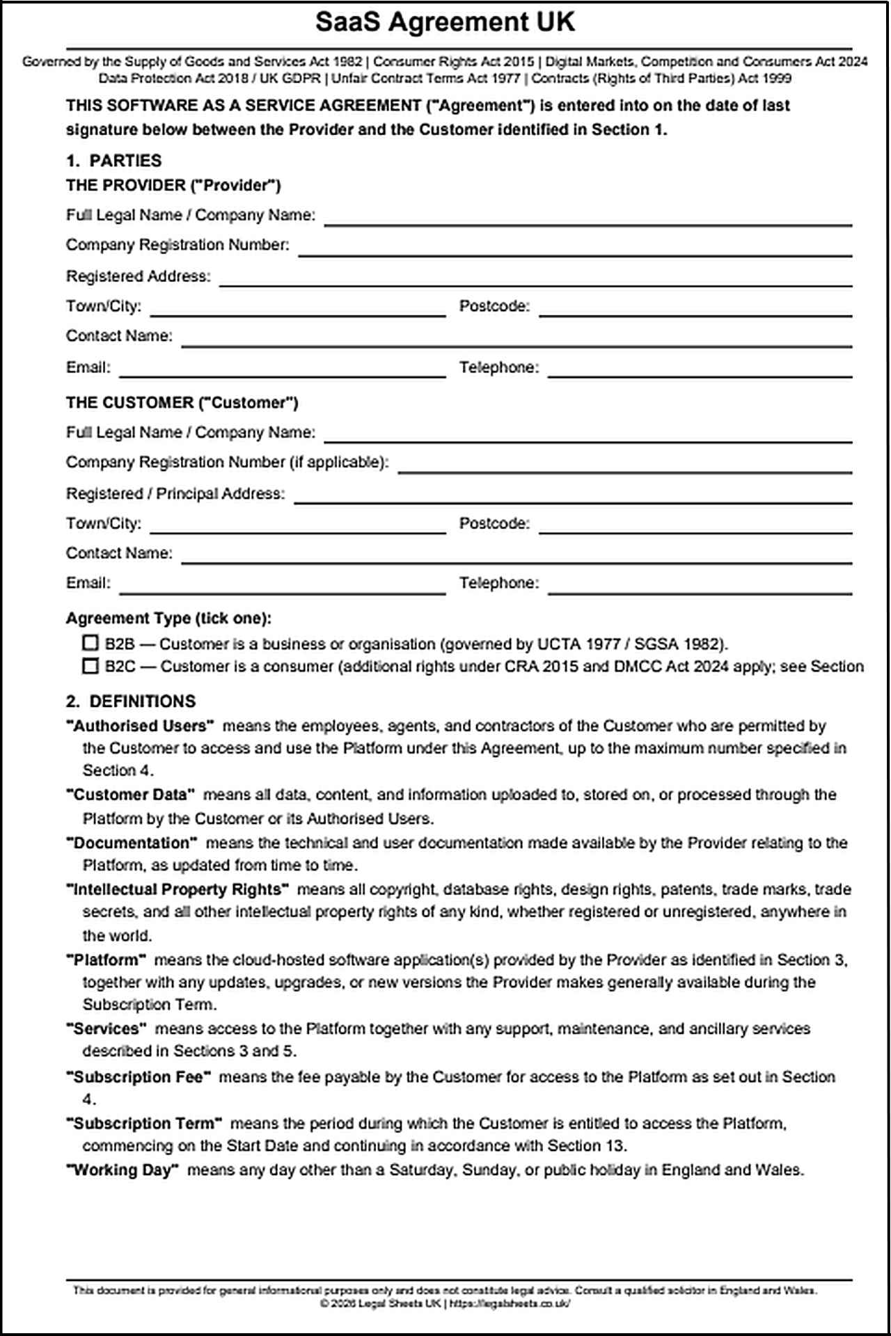 SaaS Agreement