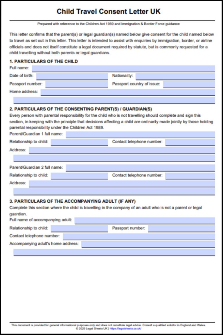 Child Travel Consent Letter