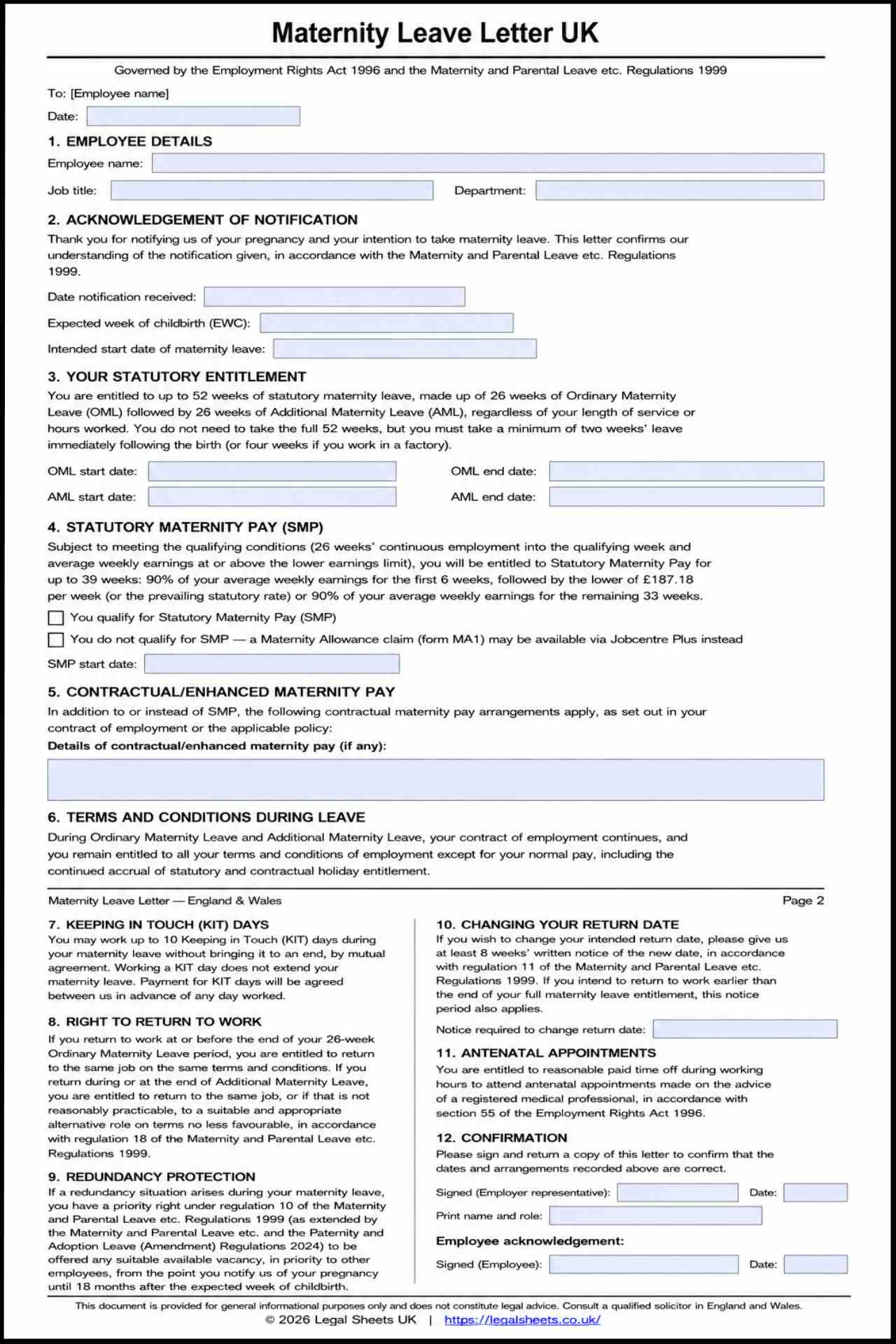 Maternity Leave Letter